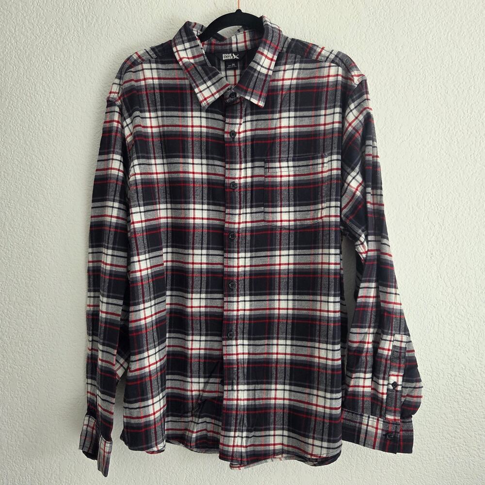 Eddie Bauer Men's XXL Black/White/Red Plaid‎ Long Sleeve Button-Up Pre-owned